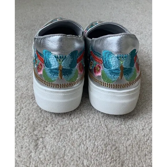 Johnny Was Vinny Butterfly Embroidered Slip On Sneakers Size 7