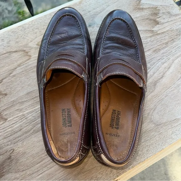 Johnston &amp; Murphy Men's Shoes Size 8.5M Brown Leather Slip-on  Penny Flex