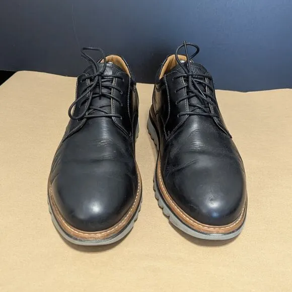 Johnston and Murphy Braydon Plain Toe Dress Shoes Lace Up Black Leather Comfort