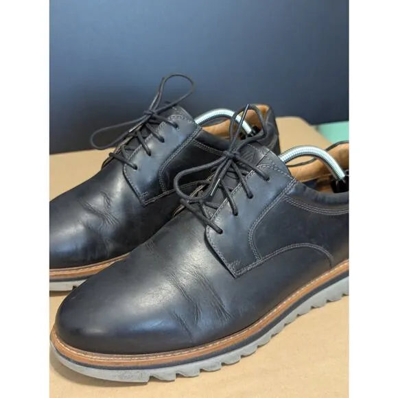 Johnston and Murphy Braydon Plain Toe Dress Shoes Lace Up Black Leather Comfort