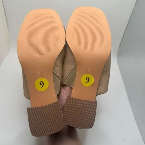 JOIE Olympia Sandals Mules Faux Leather Shoes Block Heels Womens 9 NUDE NEW