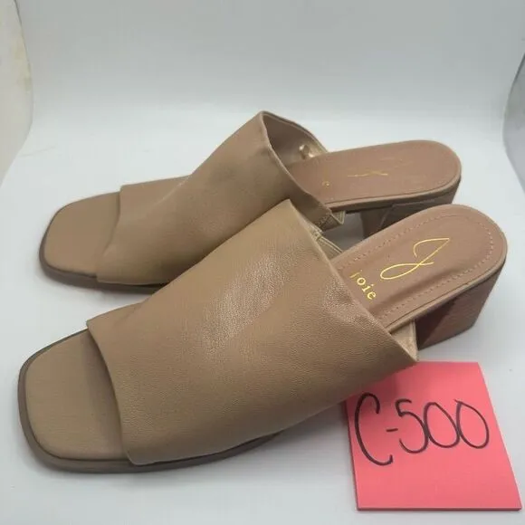 JOIE Olympia Sandals Mules Faux Leather Shoes Block Heels Womens 9 NUDE NEW