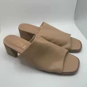 JOIE Olympia Sandals Mules Faux Leather Shoes Block Heels Womens 9 NUDE NEW