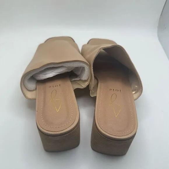 JOIE Olympia Sandals Mules Faux Leather Shoes Block Heels Womens 9 NUDE NEW