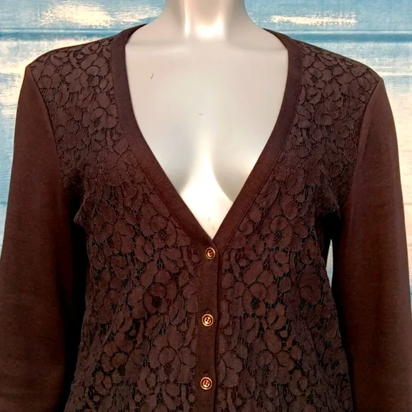 JONES NY SIGNATURE PURE COTTON BLACK FLORAL CARDIGAN SWEATER