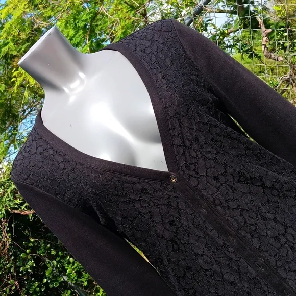 JONES NY SIGNATURE PURE COTTON BLACK FLORAL CARDIGAN SWEATER
