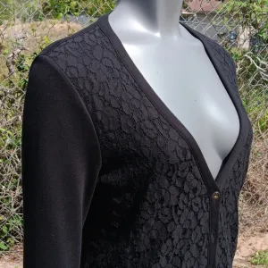 JONES NY SIGNATURE PURE COTTON BLACK FLORAL CARDIGAN SWEATER