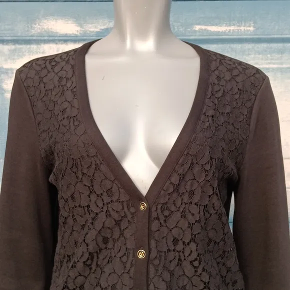 JONES NY SIGNATURE PURE COTTON BLACK FLORAL CARDIGAN SWEATER