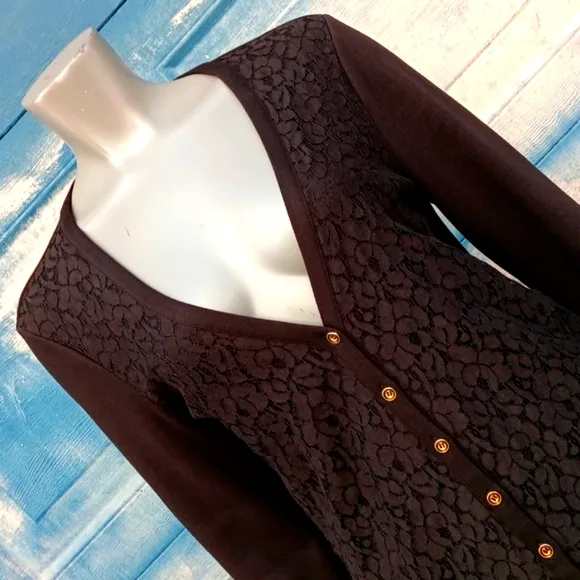 JONES NY SIGNATURE PURE COTTON BLACK FLORAL CARDIGAN SWEATER
