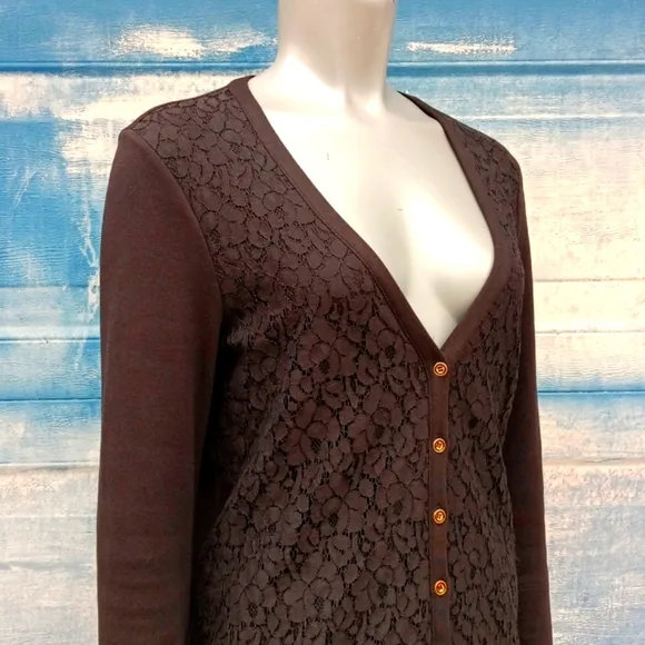 JONES NY SIGNATURE PURE COTTON BLACK FLORAL CARDIGAN SWEATER