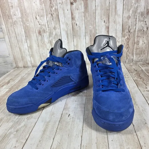 Jordan 5 Retro Blue Suede Basketball Shoes Sneakers Premium Comfort 8.5