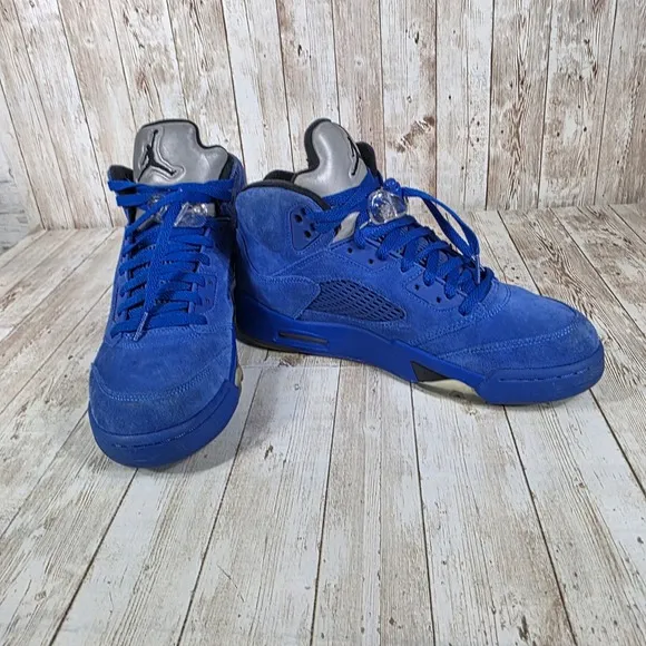 Jordan 5 Retro Blue Suede Basketball Shoes Sneakers Premium Comfort 8.5