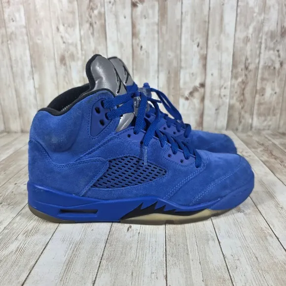 Jordan 5 Retro Blue Suede Basketball Shoes Sneakers Premium Comfort 8.5