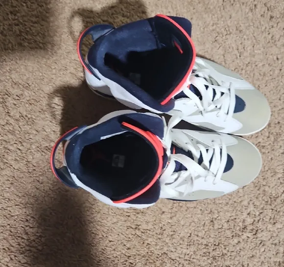 Jordan White and Blue Athletic Shoes with High-Top Design