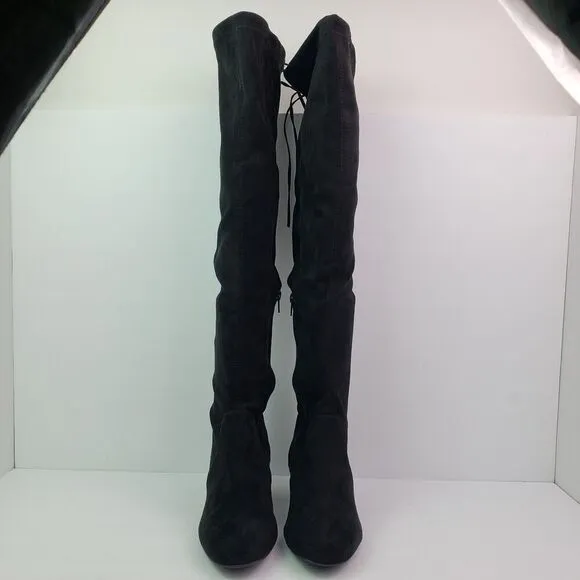 Jorya Ollie Womens Size 7 Black Fashion Over The Knee Block Heel Boots