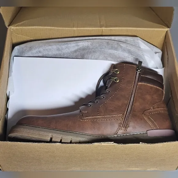 Jousen Mens Boots Casual Boots 8118A‎ Brown Fashion Zipper Chukka Boots NWT.