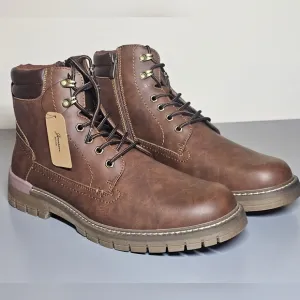 Jousen Mens Boots Casual Boots 8118A‎ Brown Fashion Zipper Chukka Boots NWT.
