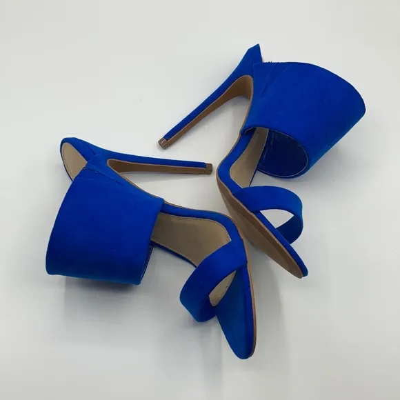 JustFab Blue It's A Date Heeled Mule Size 7.5