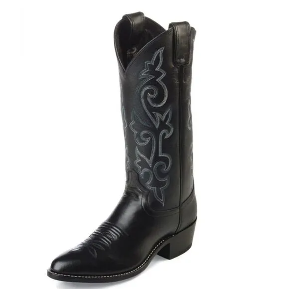 Justin 1409 Black Leather Calf Cowboy Western Boots sz 8 EUC seriously!