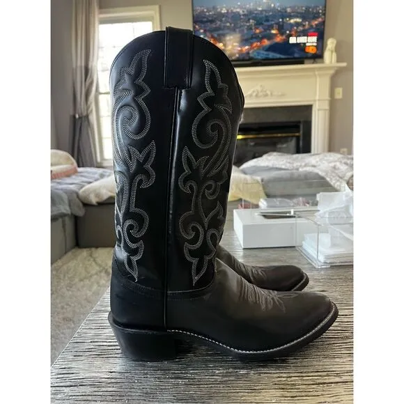 Justin 1409 Black Leather Calf Cowboy Western Boots sz 8 EUC seriously!
