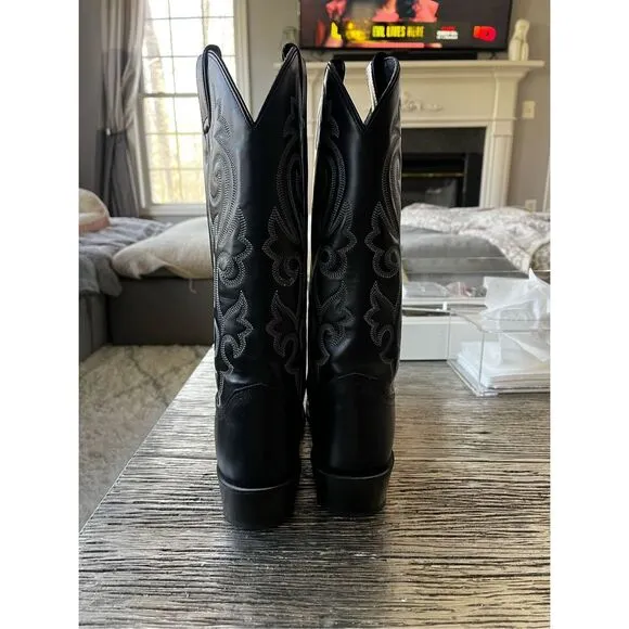 Justin 1409 Black Leather Calf Cowboy Western Boots sz 8 EUC seriously!