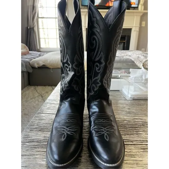 Justin 1409 Black Leather Calf Cowboy Western Boots sz 8 EUC seriously!