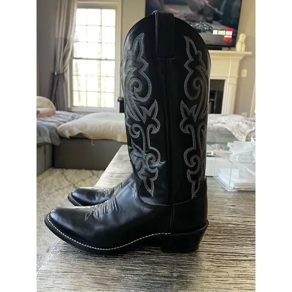 Justin 1409 Black Leather Calf Cowboy Western Boots sz 8 EUC seriously!