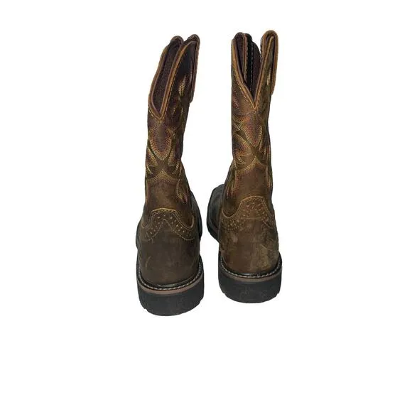 Justin Mens Tan Cowhide Leather Work Boots Stampede Waterproof