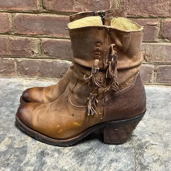 Justin Brown Leather Rustic Cowboy Boots Size 9