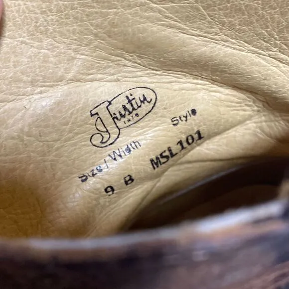 Justin Brown Leather Rustic Cowboy Boots Size 9