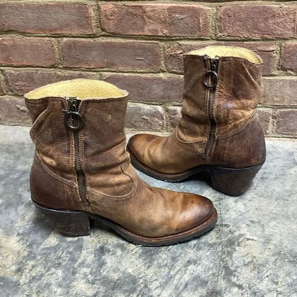 Justin Brown Leather Rustic Cowboy Boots Size 9
