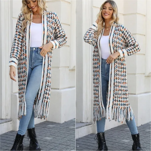 Kaleidoscope Fringe Long Cardigan - Sherbert