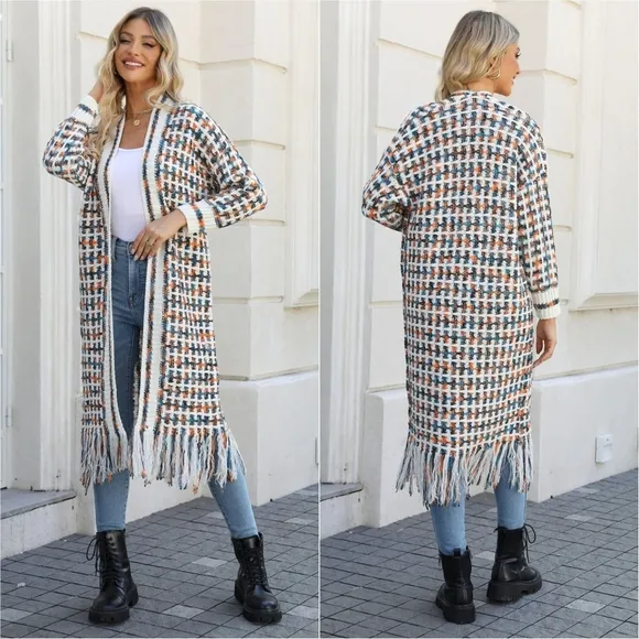 Kaleidoscope Fringe Long Cardigan - Sherbert