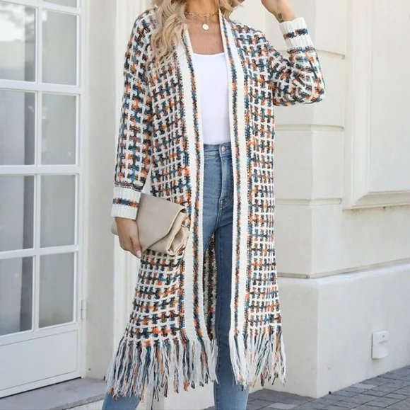 Kaleidoscope Fringe Long Cardigan - Sherbert