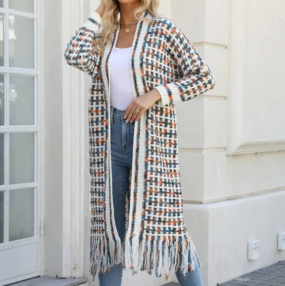 Kaleidoscope Fringe Long Cardigan - Sherbert