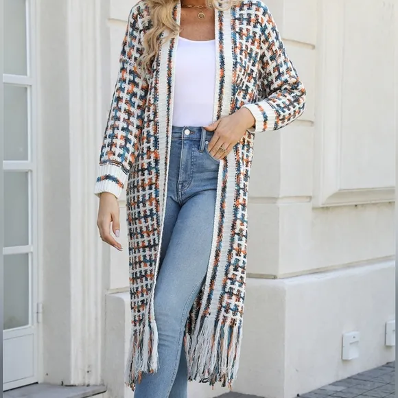 Kaleidoscope Fringe Long Cardigan - Sherbert