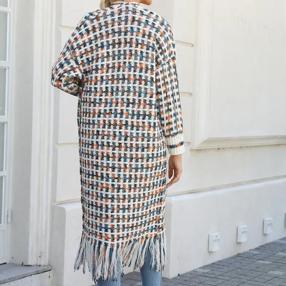 Kaleidoscope Fringe Long Cardigan - Sherbert