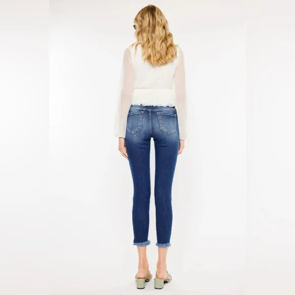 Kancan double frayed hem high rise skinny denim jeans