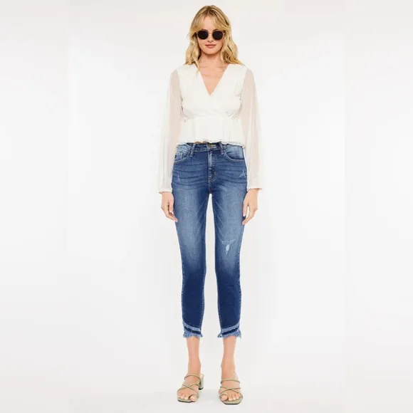 Kancan double frayed hem high rise skinny denim jeans
