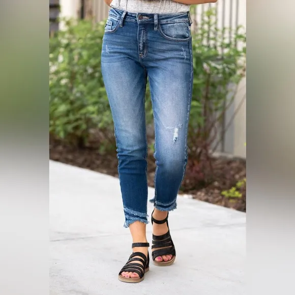 Kancan double frayed hem high rise skinny denim jeans