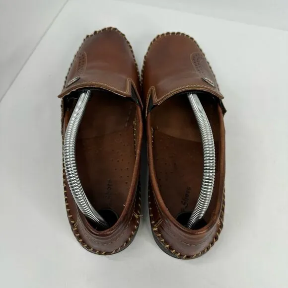 KAPS Shoes Mens size 40 Slip On Leather Braided Moccasins Brown Shoes