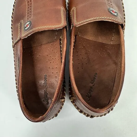 KAPS Shoes Mens size 40 Slip On Leather Braided Moccasins Brown Shoes