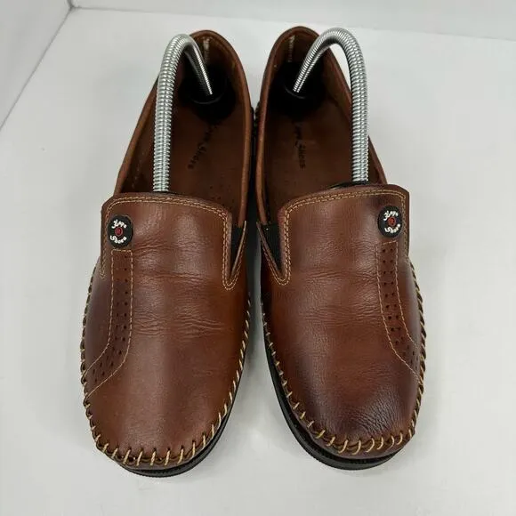 KAPS Shoes Mens size 40 Slip On Leather Braided Moccasins Brown Shoes