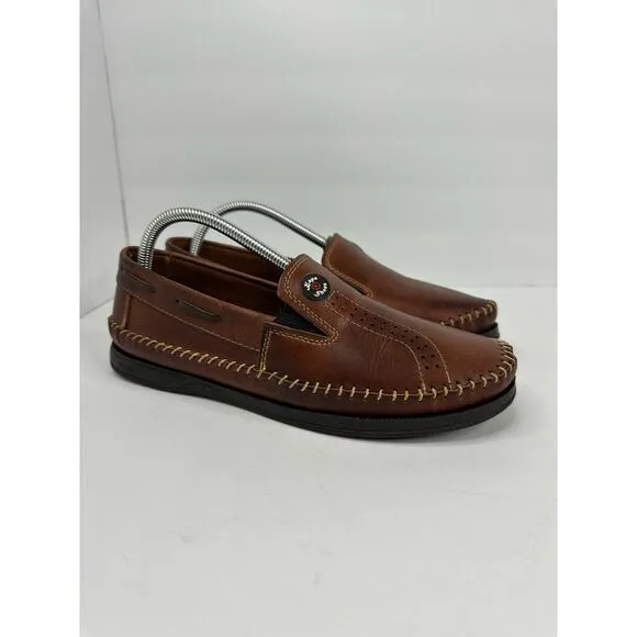 KAPS Shoes Mens size 40 Slip On Leather Braided Moccasins Brown Shoes