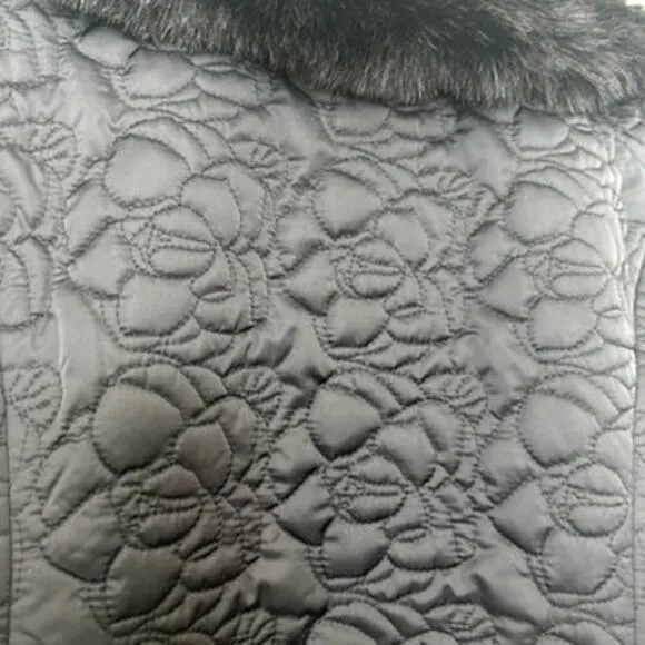 Karl Lagerfeld Paris Quilted Jacket Black Faux Fur Collar Zip Up Women’s S