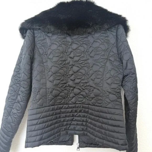 Karl Lagerfeld Paris Quilted Jacket Black Faux Fur Collar Zip Up Women’s S