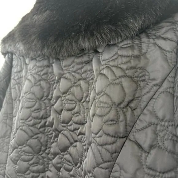 Karl Lagerfeld Paris Quilted Jacket Black Faux Fur Collar Zip Up Women’s S