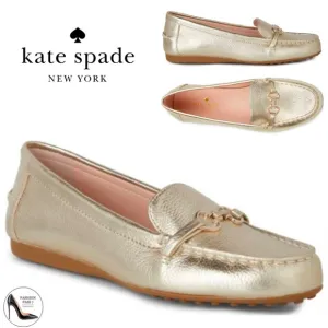 KATE SPADE Bergman Metallic Pale Gold Leather Loafer Comfortable Flat Dress Shoe