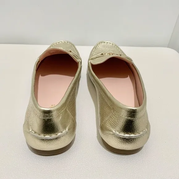 KATE SPADE Bergman Metallic Pale Gold Leather Loafer Comfortable Flat Dress Shoe