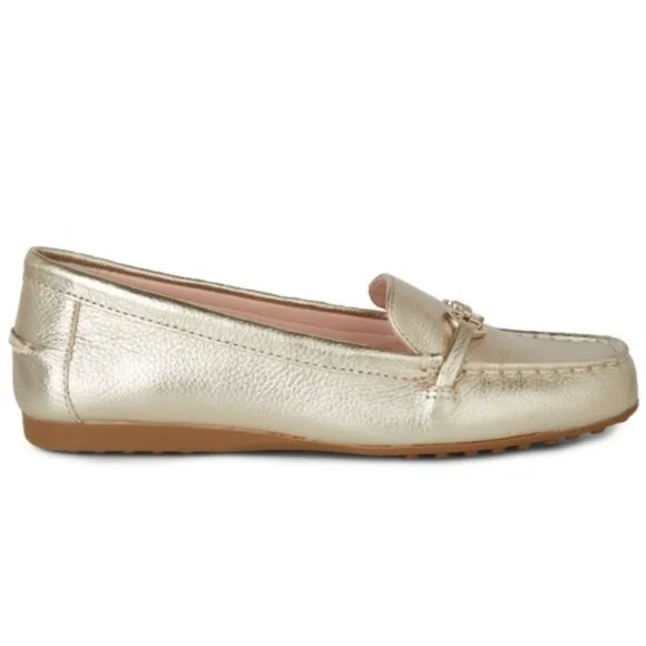 KATE SPADE Bergman Metallic Pale Gold Leather Loafer Comfortable Flat Dress Shoe